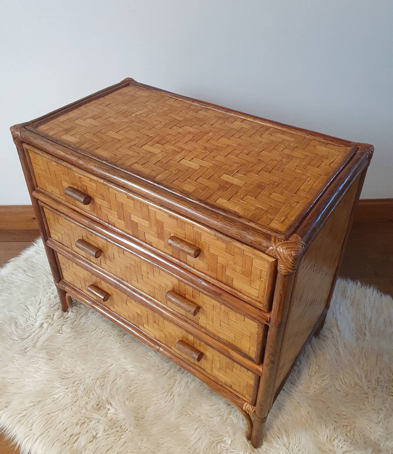 Commode en rotin 3 tiroirs