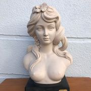 Vintage woman bust, resin bust, Escorpiao do ouro, topless woman, resin statue, pedestal