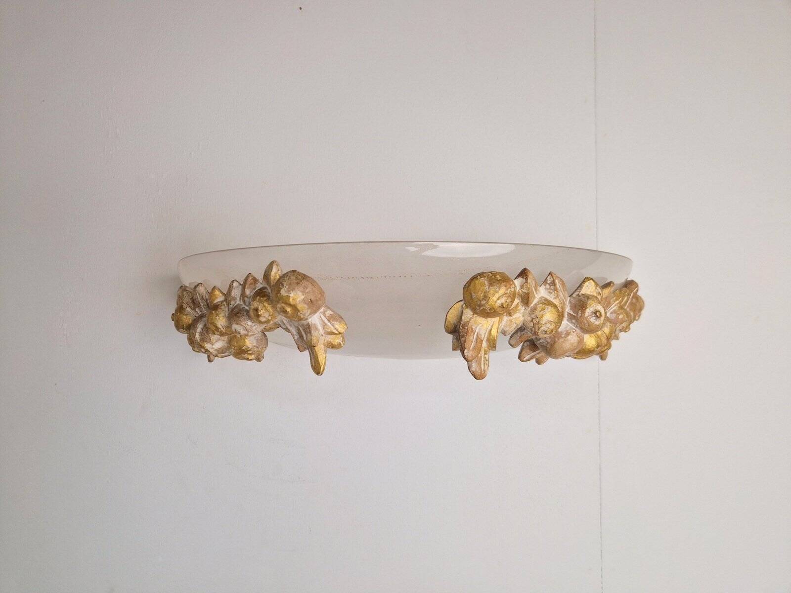 Vintage Bowl Wall Lamps in Goldleaf Murano Glass, Italy, 1970s, Set of 2