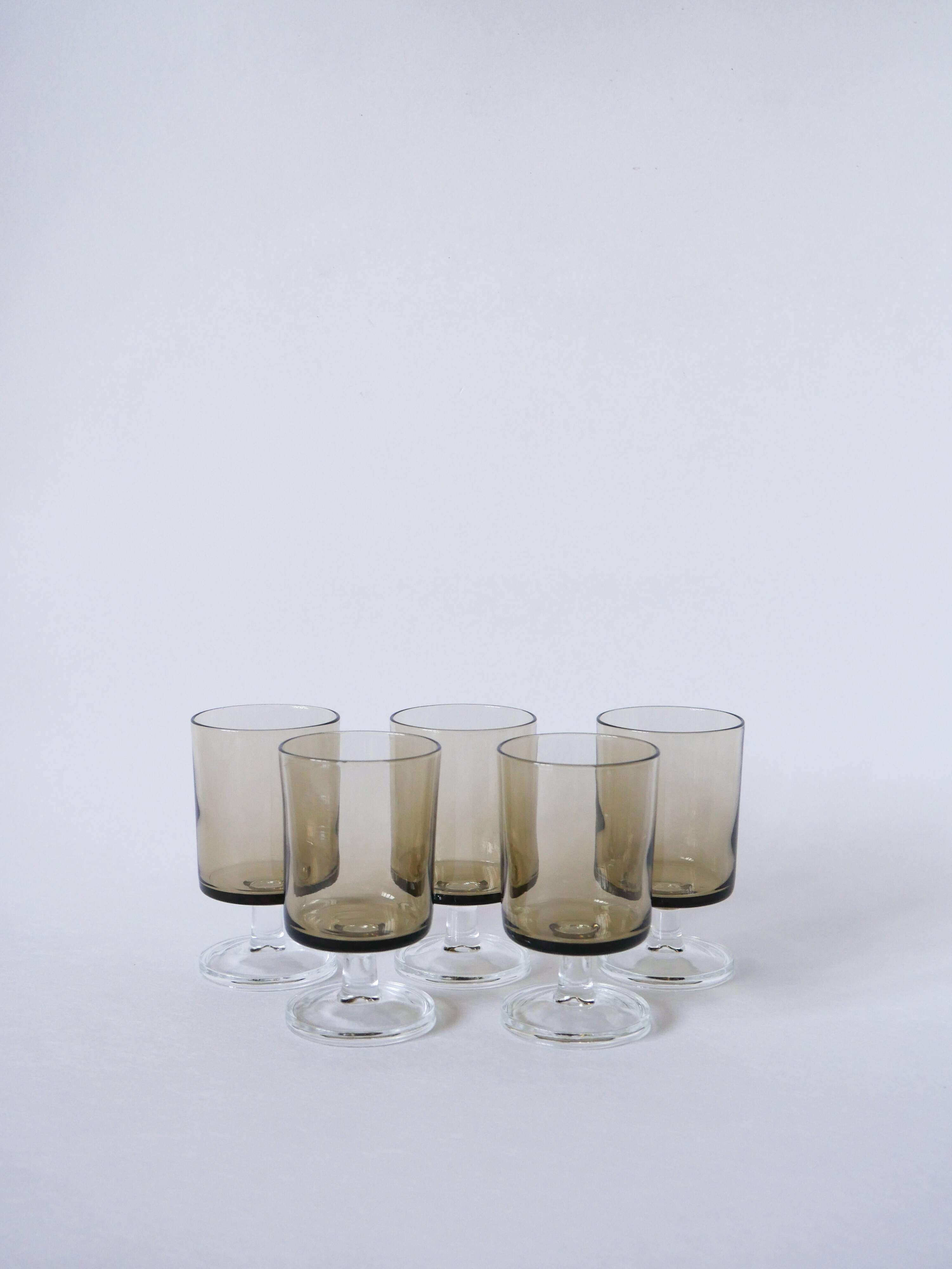 Set of 5 smoked glass wine glasses Made in France 1970