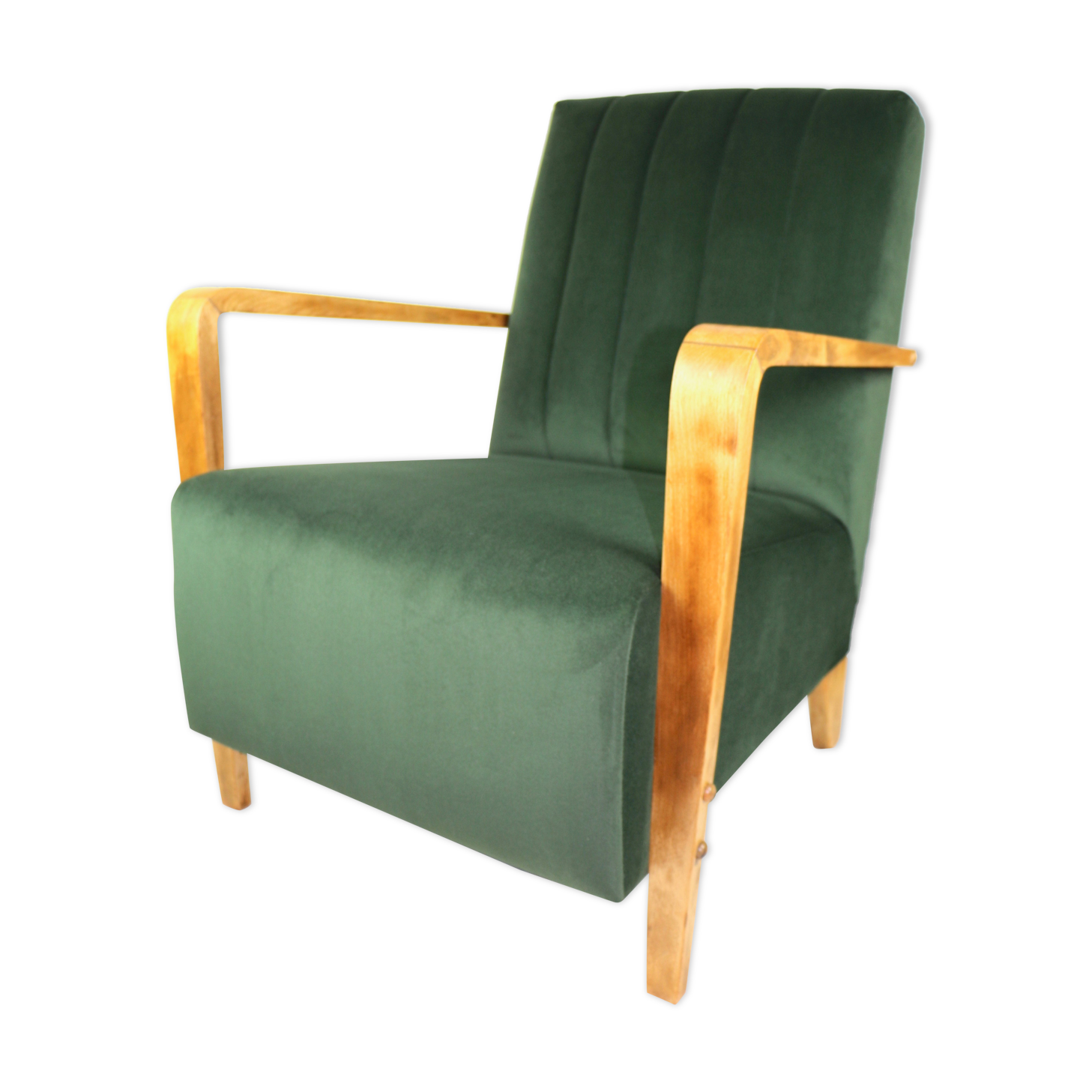Fauteuil en velours olive, années 1970