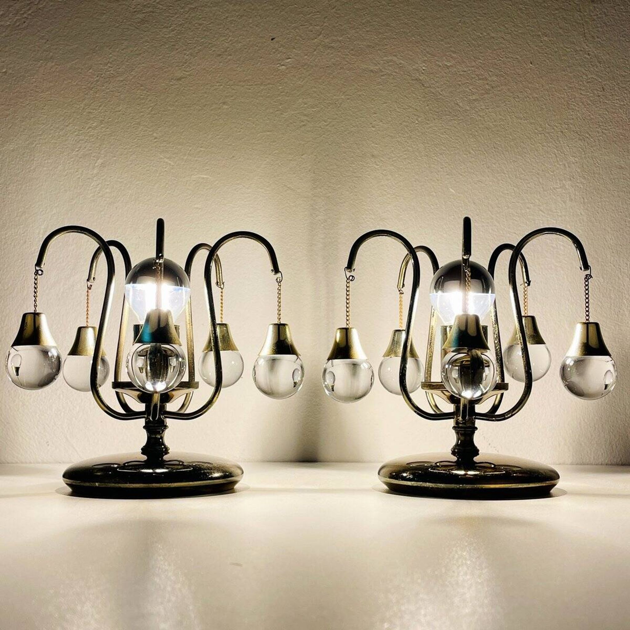 Vintage glass ball table lamps, Italy, 1960s, set of 2