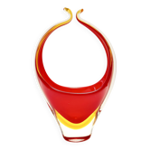 Vase Sommerso en verre de Murano rouge et jaune, attribué à Flavio Poli, Italie