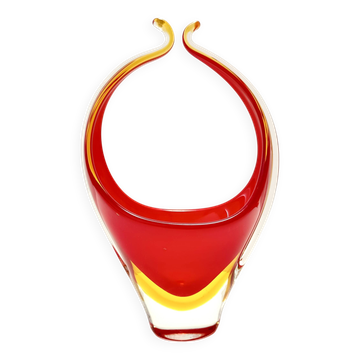 Red and Yellow Sommerso Murano Glass Vase attr. to Flavio Poli, Italy