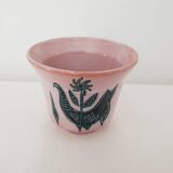 Ceramic flowerpot vase with rooster design - signed yvon roy durtal vallauris