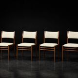 Vintage Mid-Century Modern Danish Teak & Beige Fabric Chairs, Set of 4