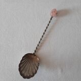 Shell bowl spoon with twisted handle, finished with gemstone