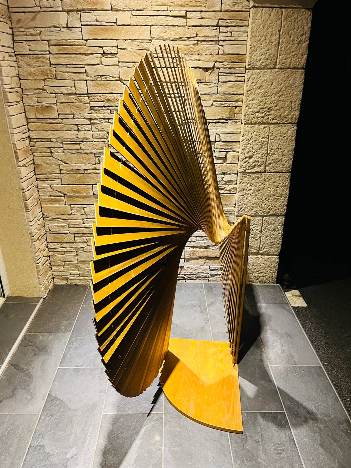 Large vintage wooden fan-shaped screen