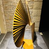 Large vintage wooden fan-shaped screen