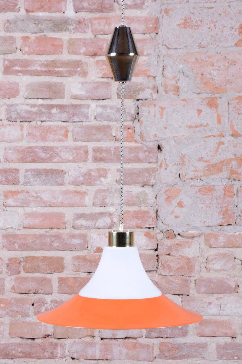 Mid-Century Chandelier in Brass and Lacquered Steel, Czech, 1960s