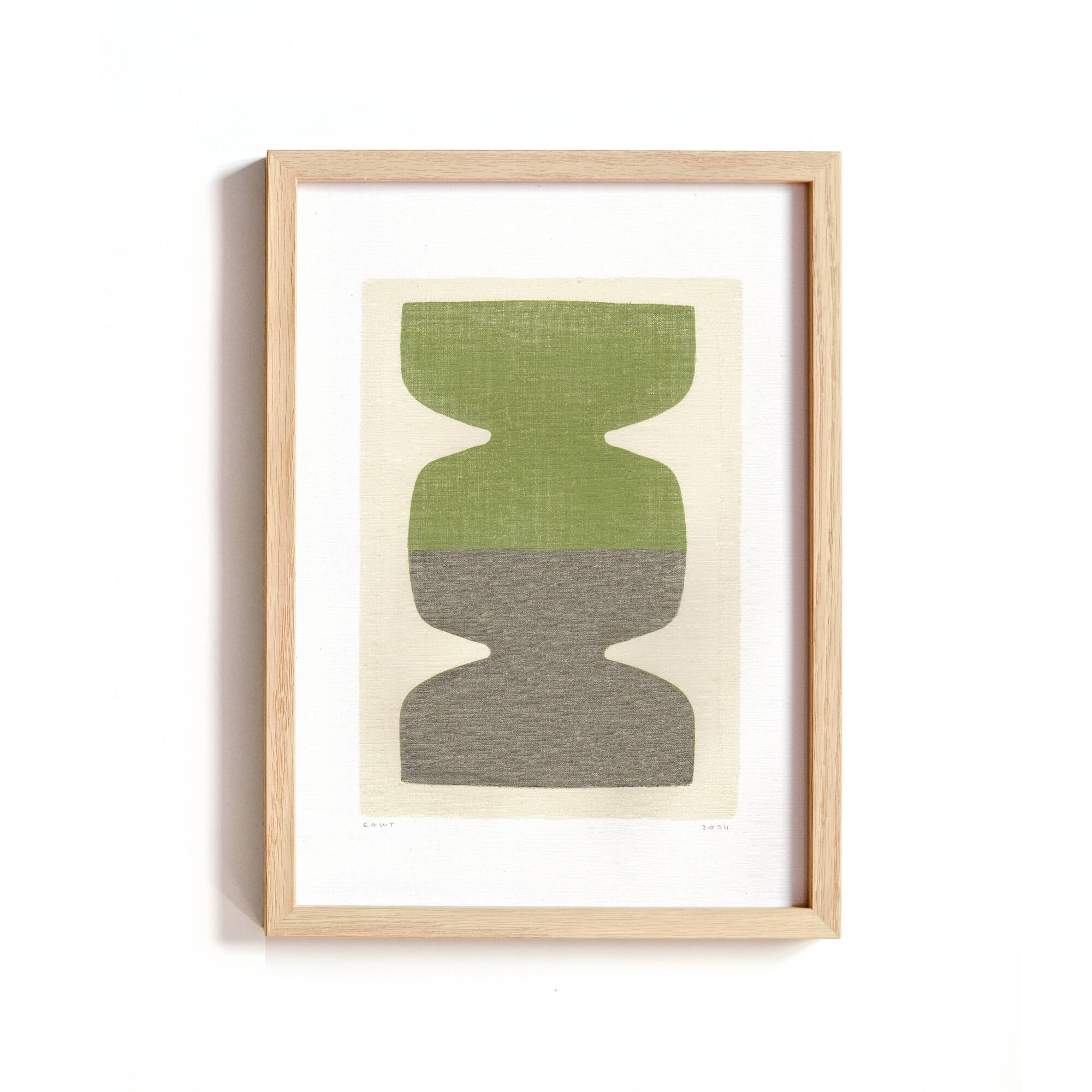 Painting 30x40cm - Astie - sage green and pewter - signed Eawy