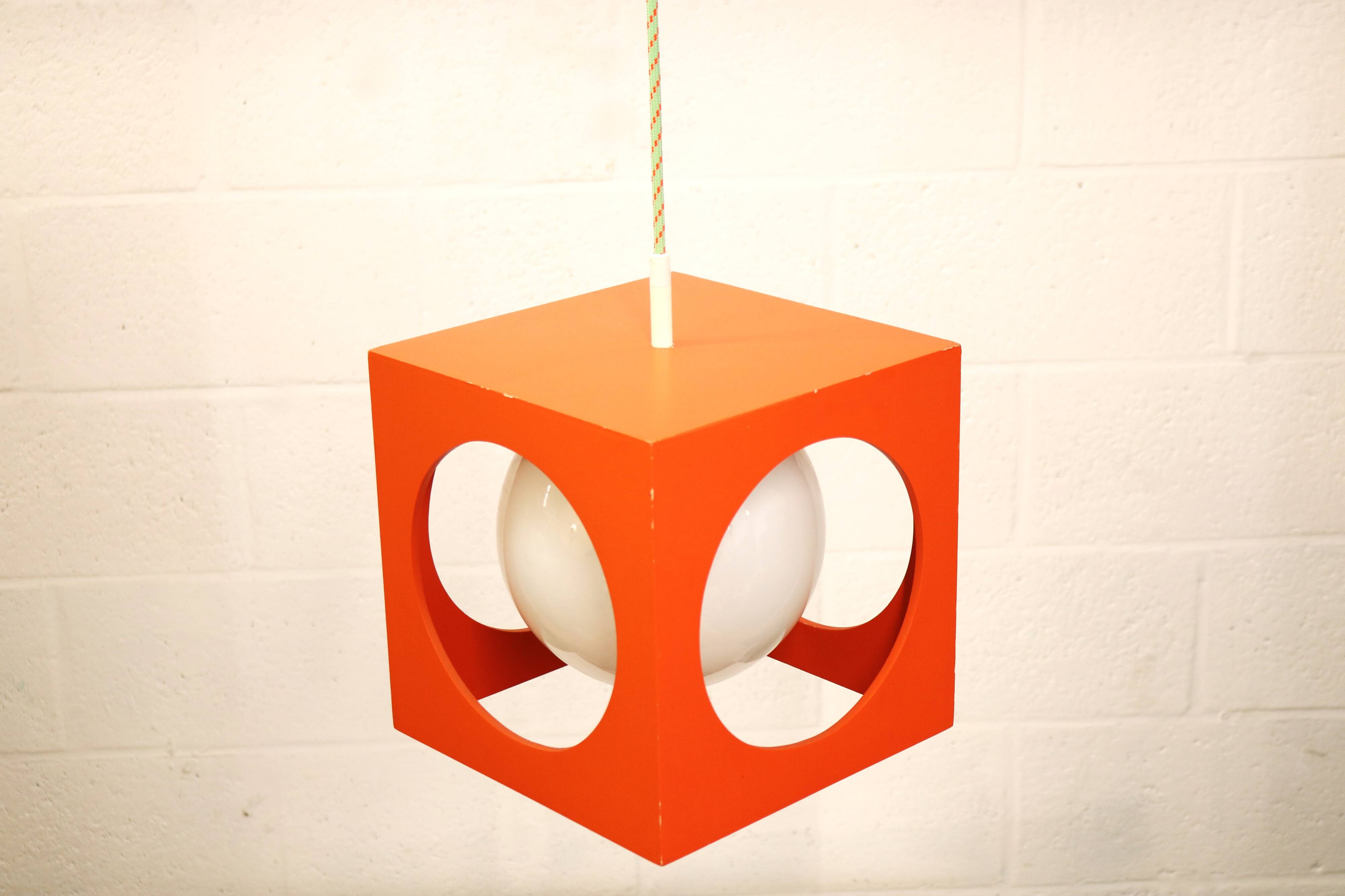 Orange Poker Dice Pendant Lamp - 1970s Space Age Lighting