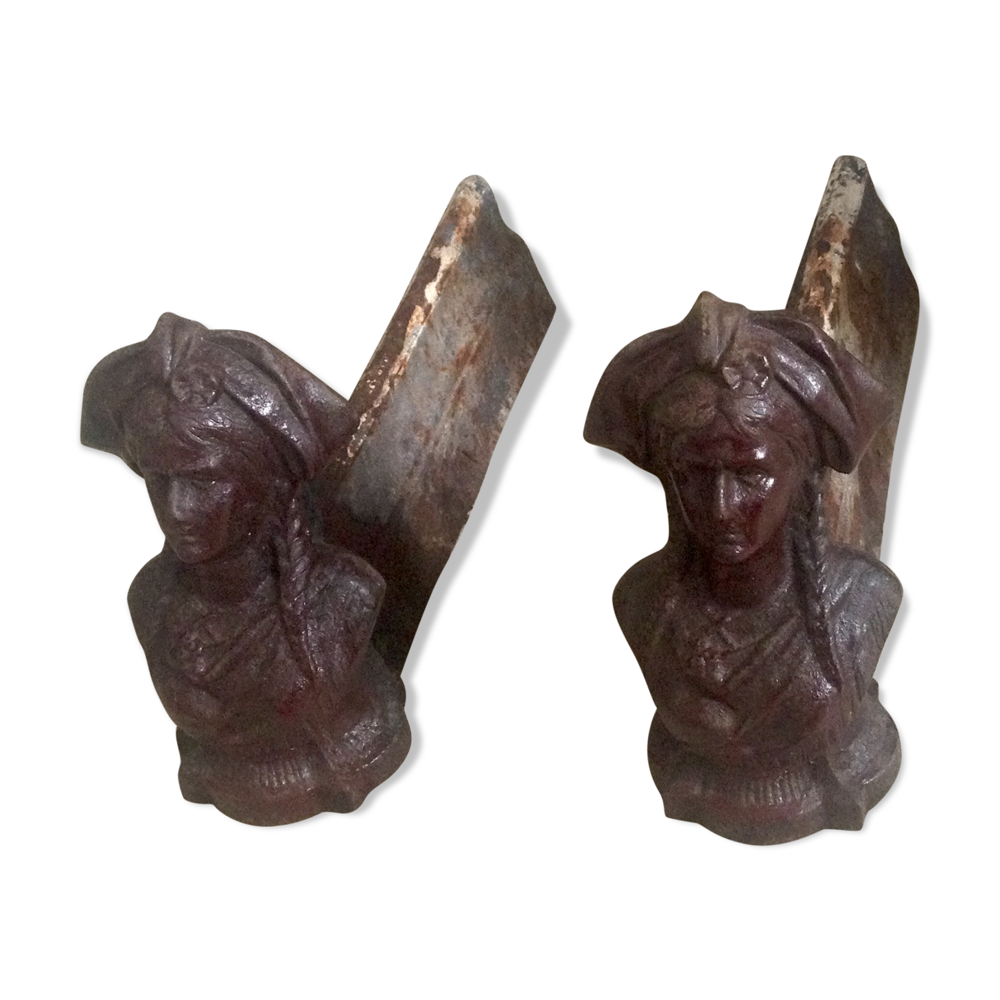Pair of old andirons, Alsatian busts