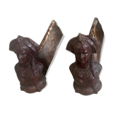Pair of old andirons, Alsatian busts