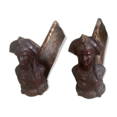 Pair of old andirons, Alsatian busts