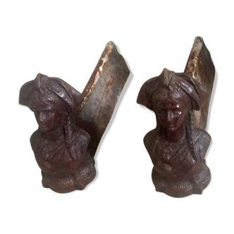 Pair of old andirons, Alsatian busts