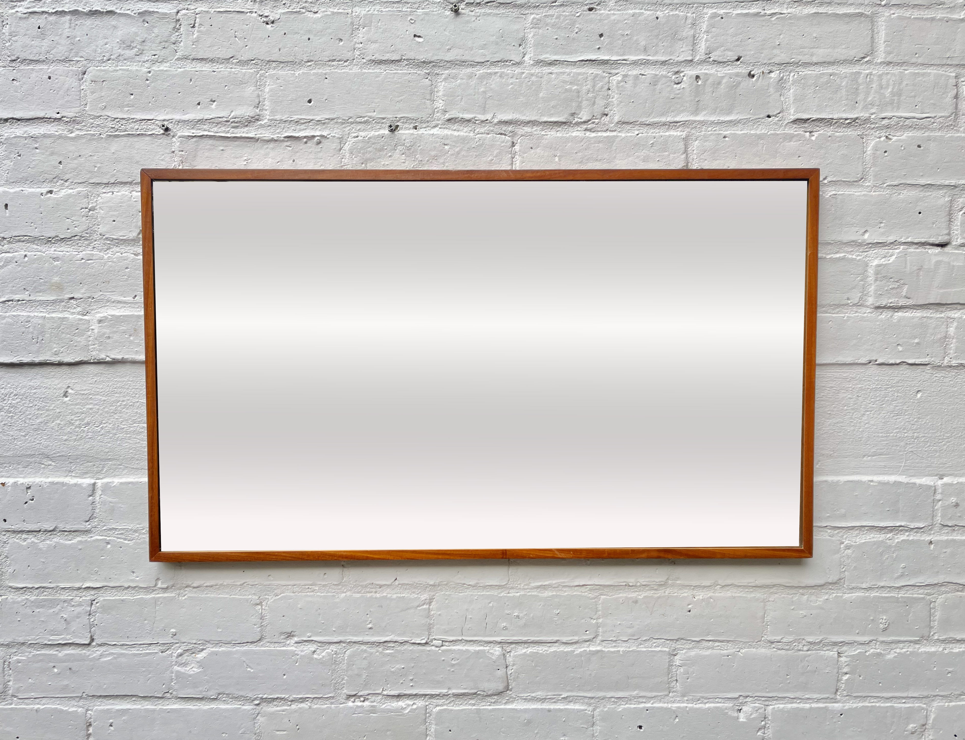 Vintage rectangular wall mirror teak frame