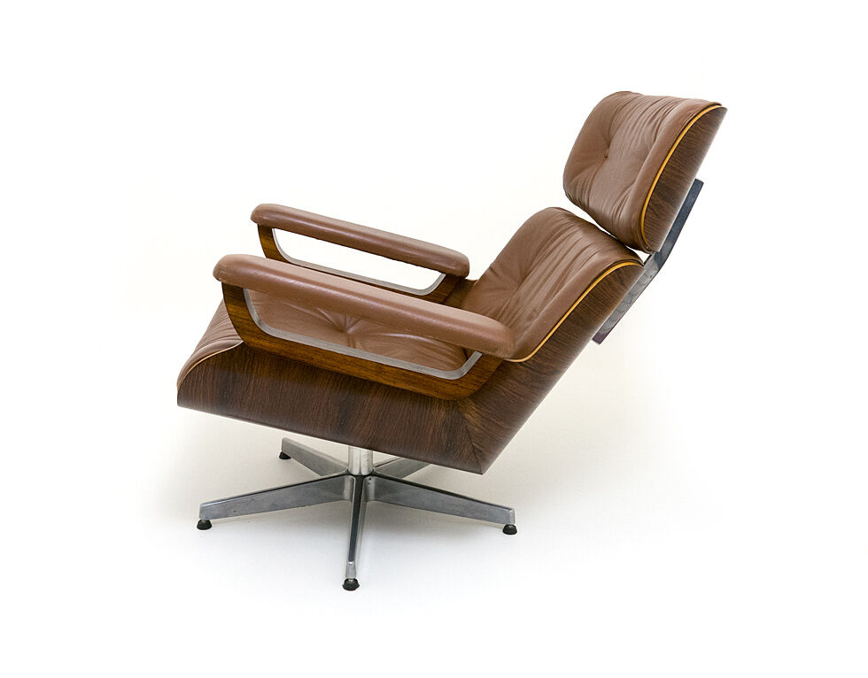 Lounge chair and ottoman leather and bentwood 60/70