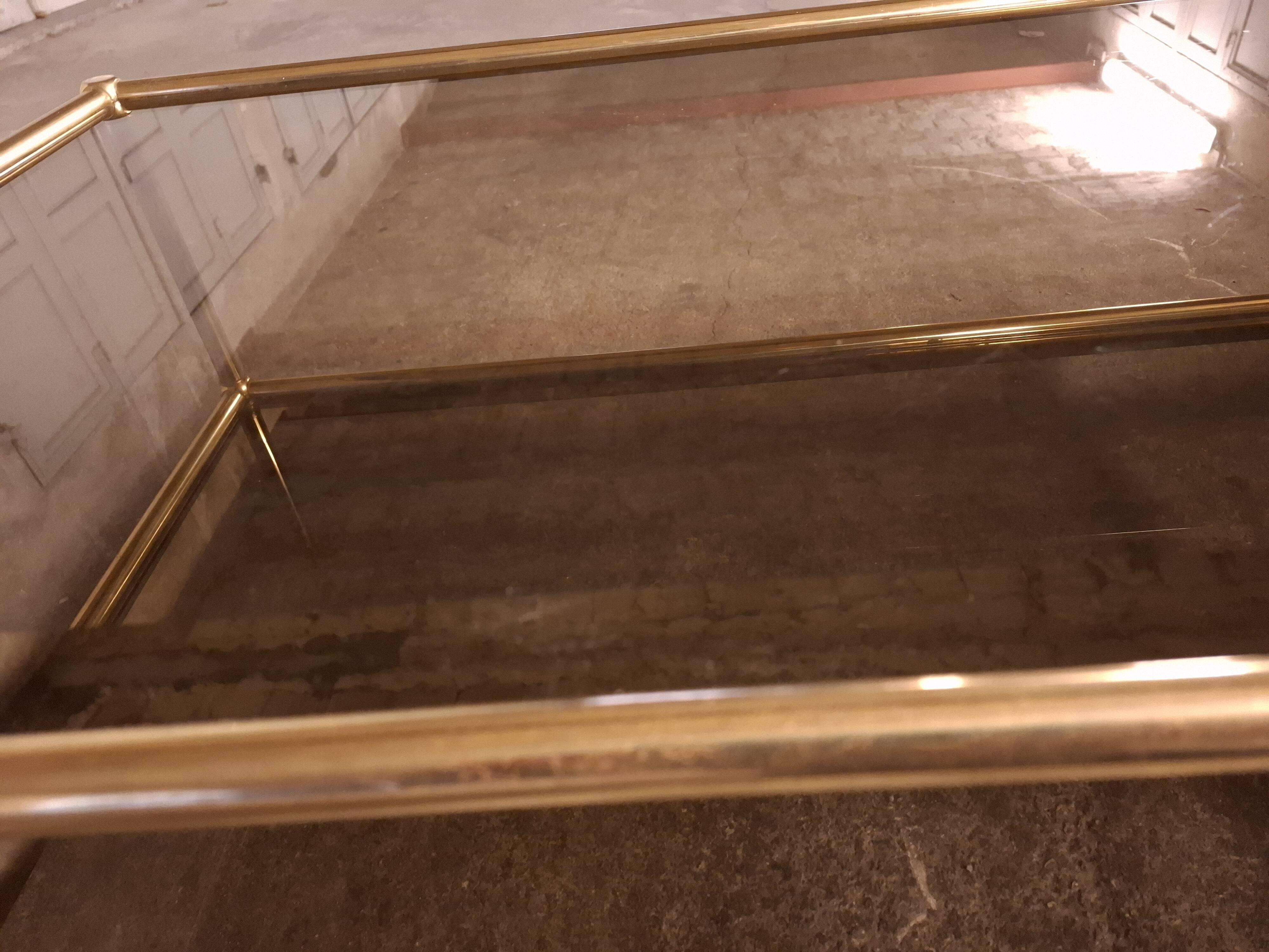 Vintage 80's brass coffee table, glass tops