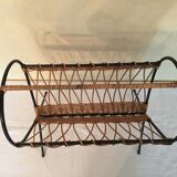 Vintage metal rattan wicker magazine holder from the 70s