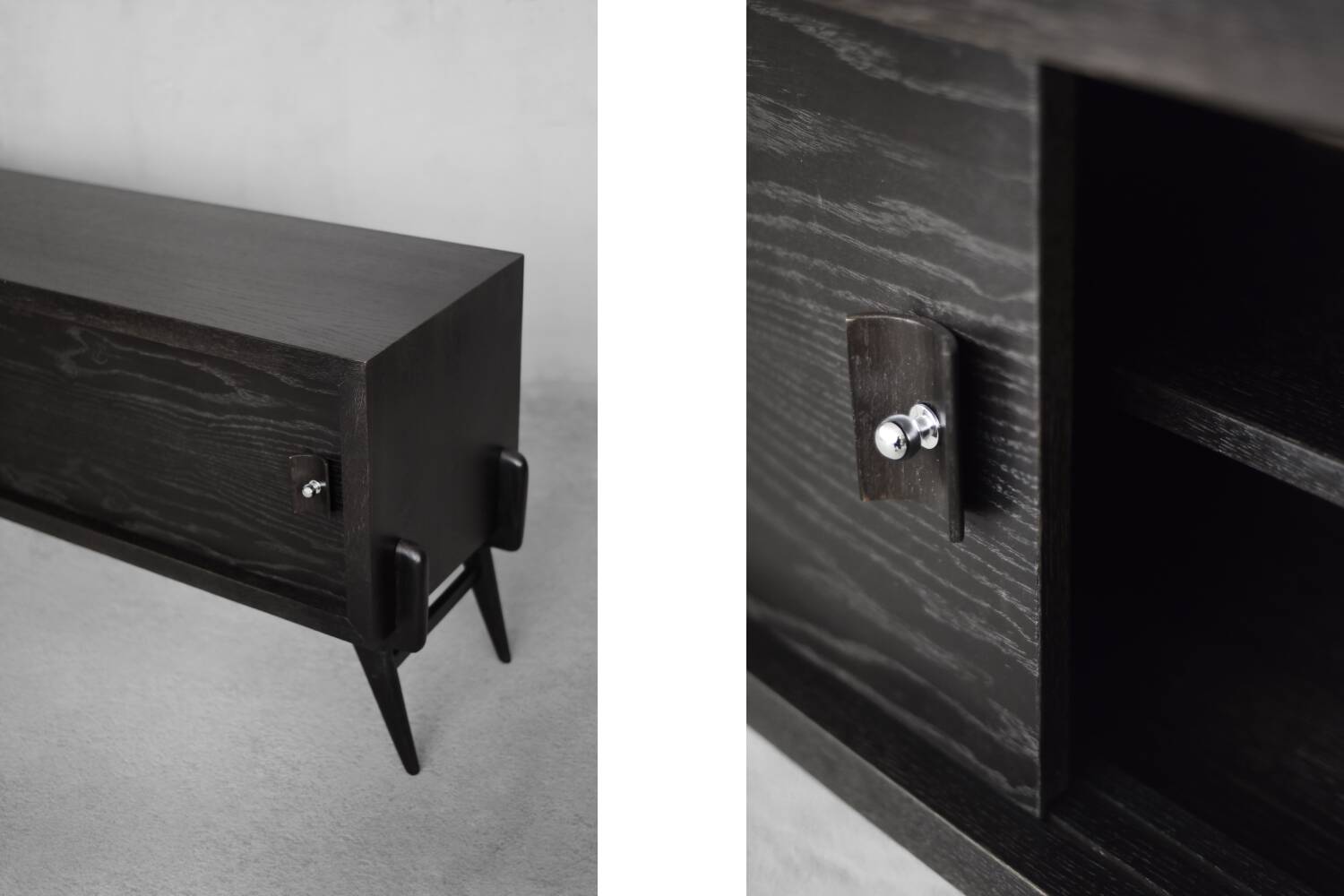 Mid-Century Scandinavian Modern Dark Oak Sideboard with Wood and Metal
