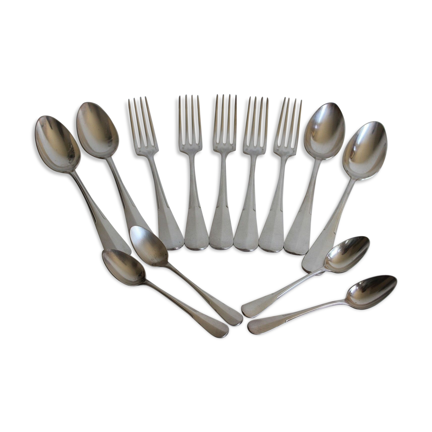 Uniplat monogrammed Christofle 5 Forks 4 large and small spoons