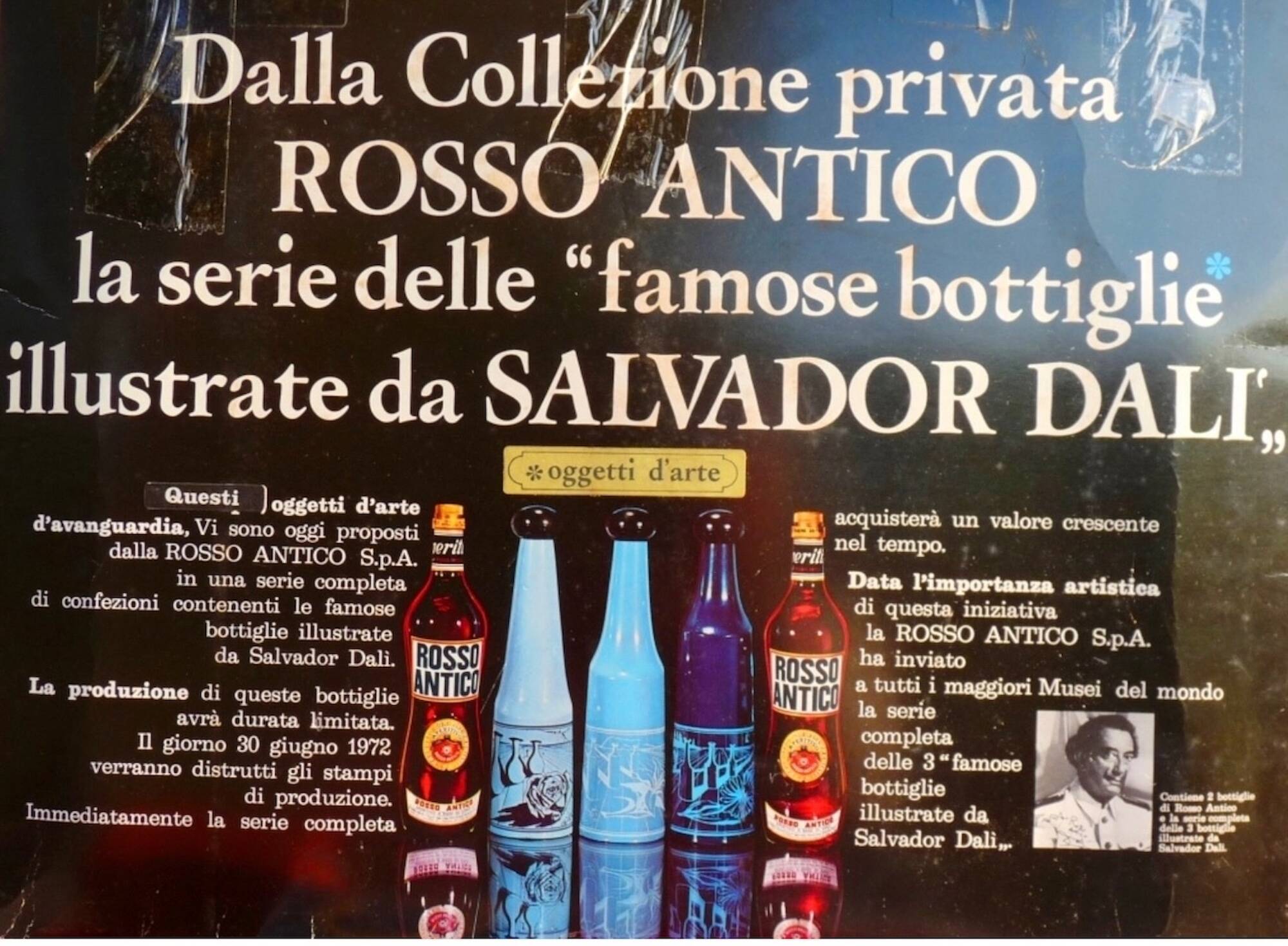 Ensemble de 3 bouteilles design bleu par Salvador Dali Rosso Antico 1970