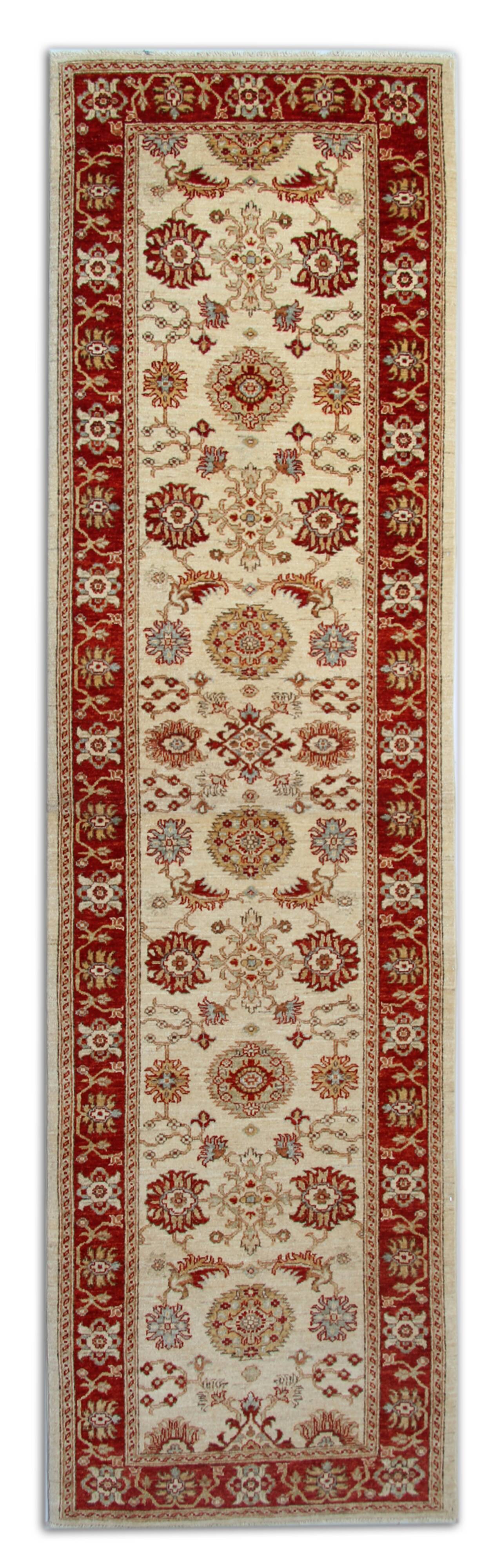 Traditional Runner Rug Handknotted Carpet Cream Area Red Afghan Rug Home De