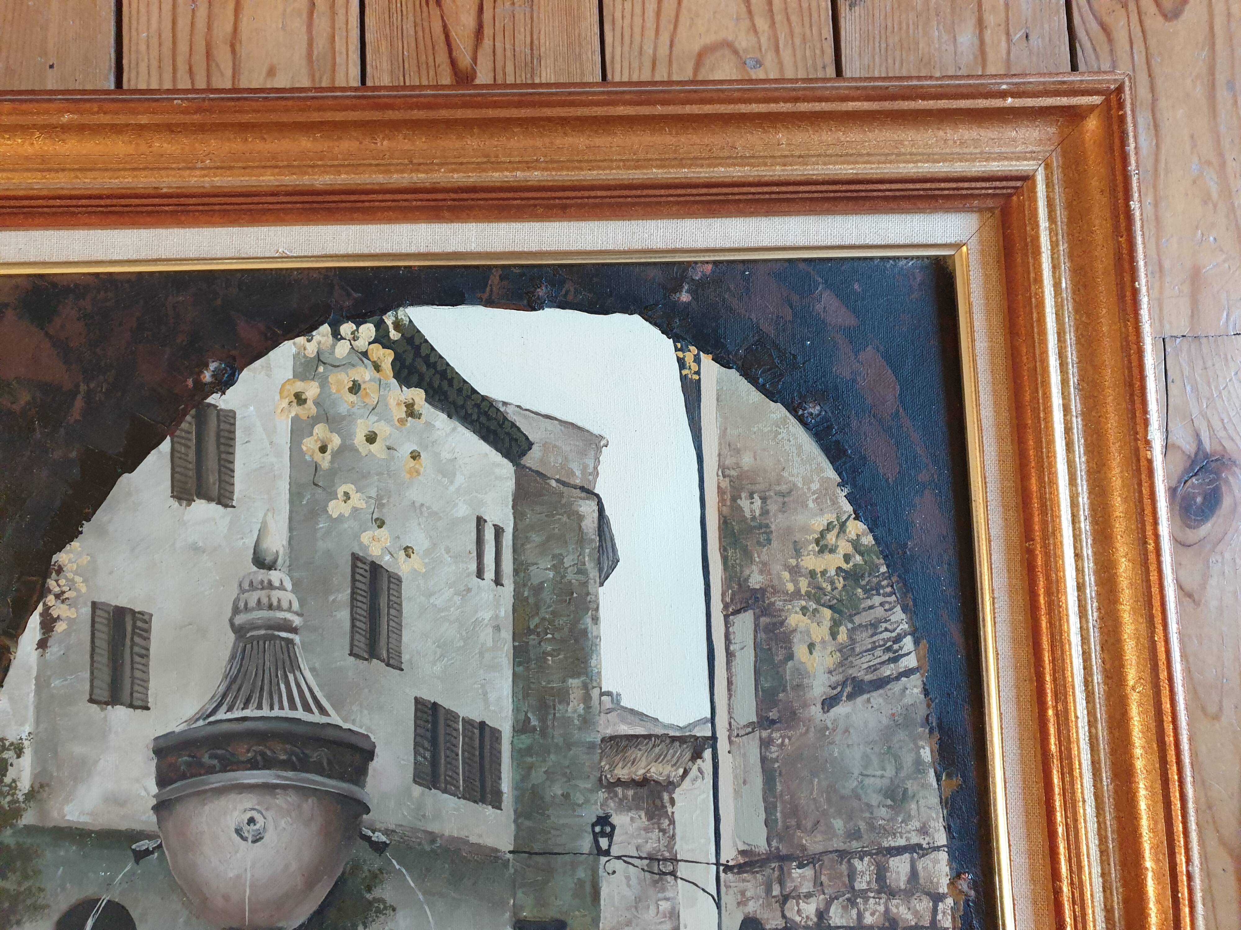 Oil on canvas Lainas Fontaine Saint Paul de Vence signed framed 72 X 62