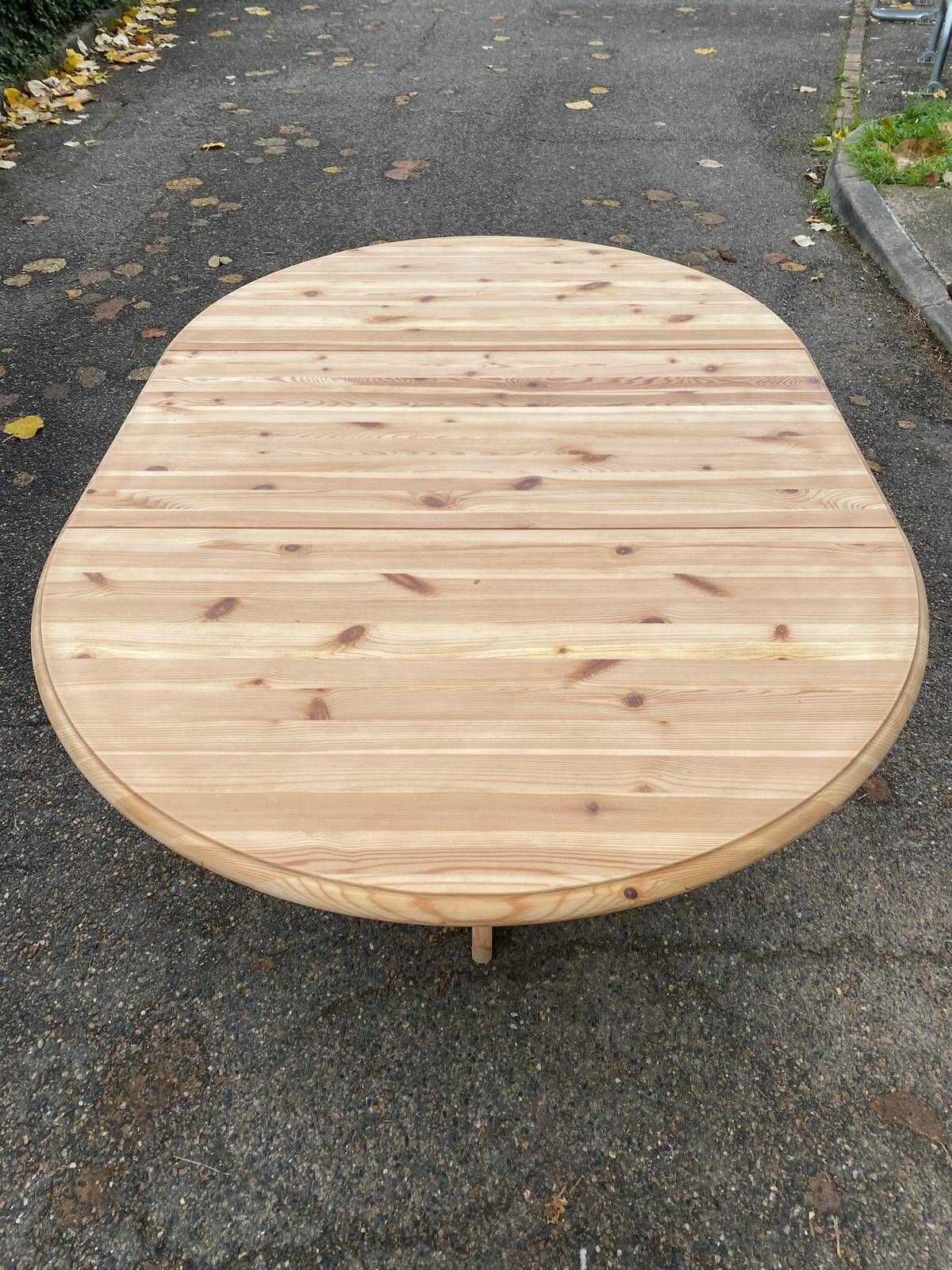 Extendable round dining table with central leg renovated in raw solid wood 105cm