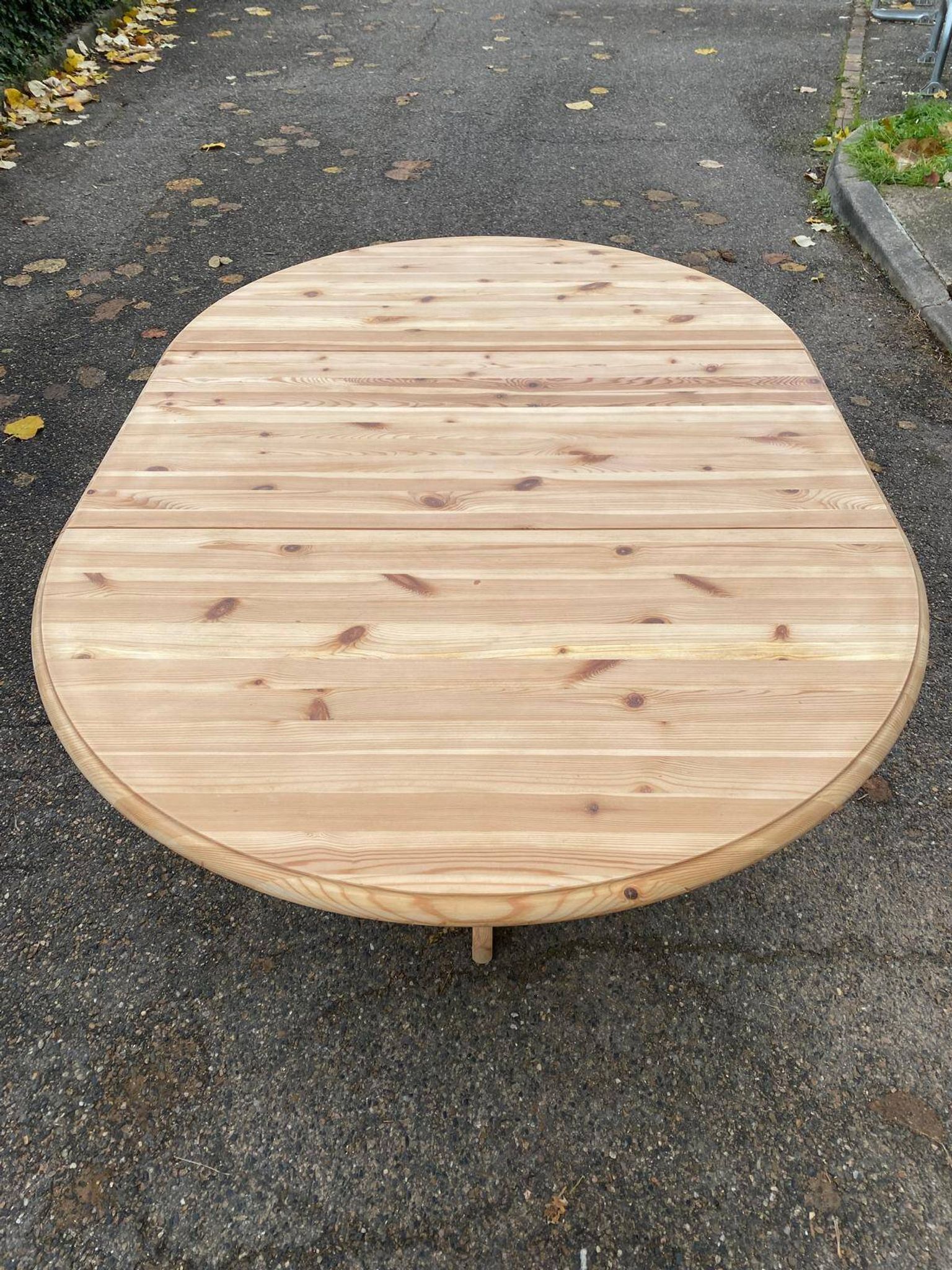 Table à manger ronde extensible pied central rénovée en bois massif brut 105cm