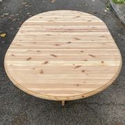 Table à manger ronde extensible pied central rénovée en bois massif brut 105cm