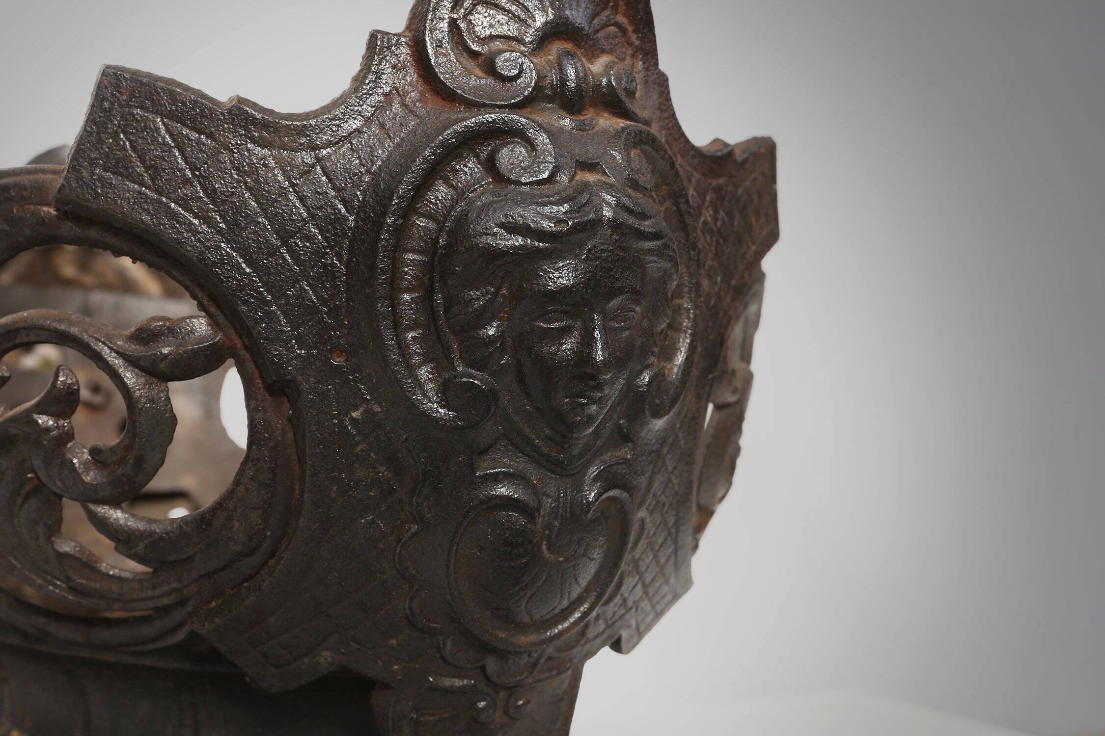 Cast Iron planter decorated with masks and lion paws, France 1850s