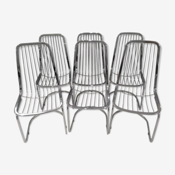 Suite de 6 chaises métal chromé vintage 1970