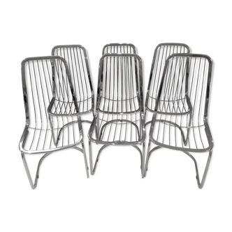 Suite of 6 vintage chrome metal chairs 1970