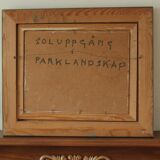 Huile sur panneau suédoise, "Lever de soleil dans un paysage de parc" par Gustaf Forsberg