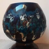 Vintage blue lava decor ceramic ball vase from the 1960s