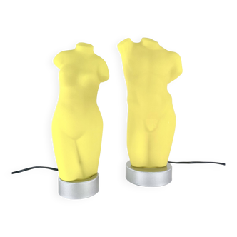 Duo yellow glass lamps, James & Poki Co, circa 1990