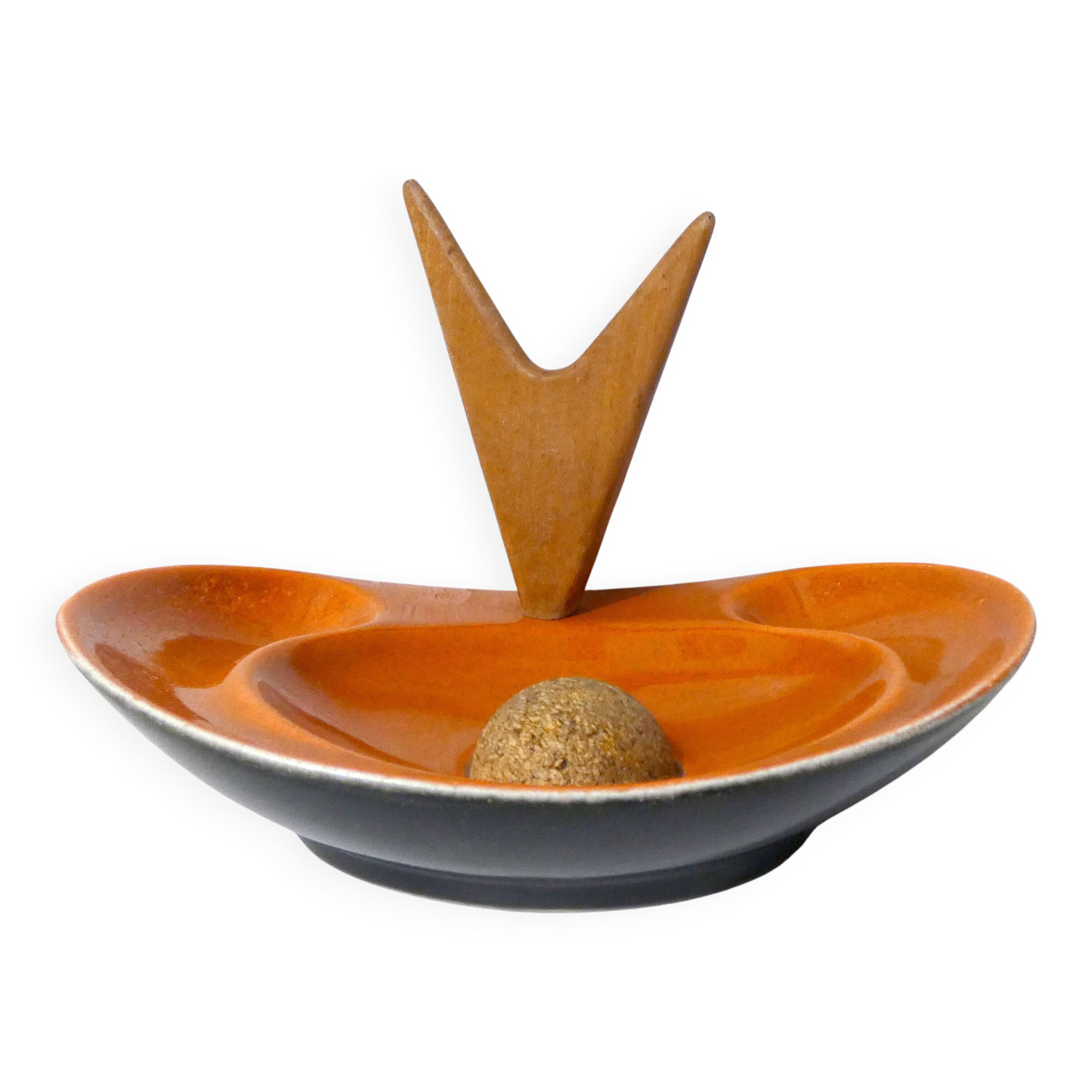 old ceramic and asymmetrical wood pipe ashtray