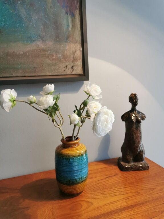 Vase jaune et turquoise vintage