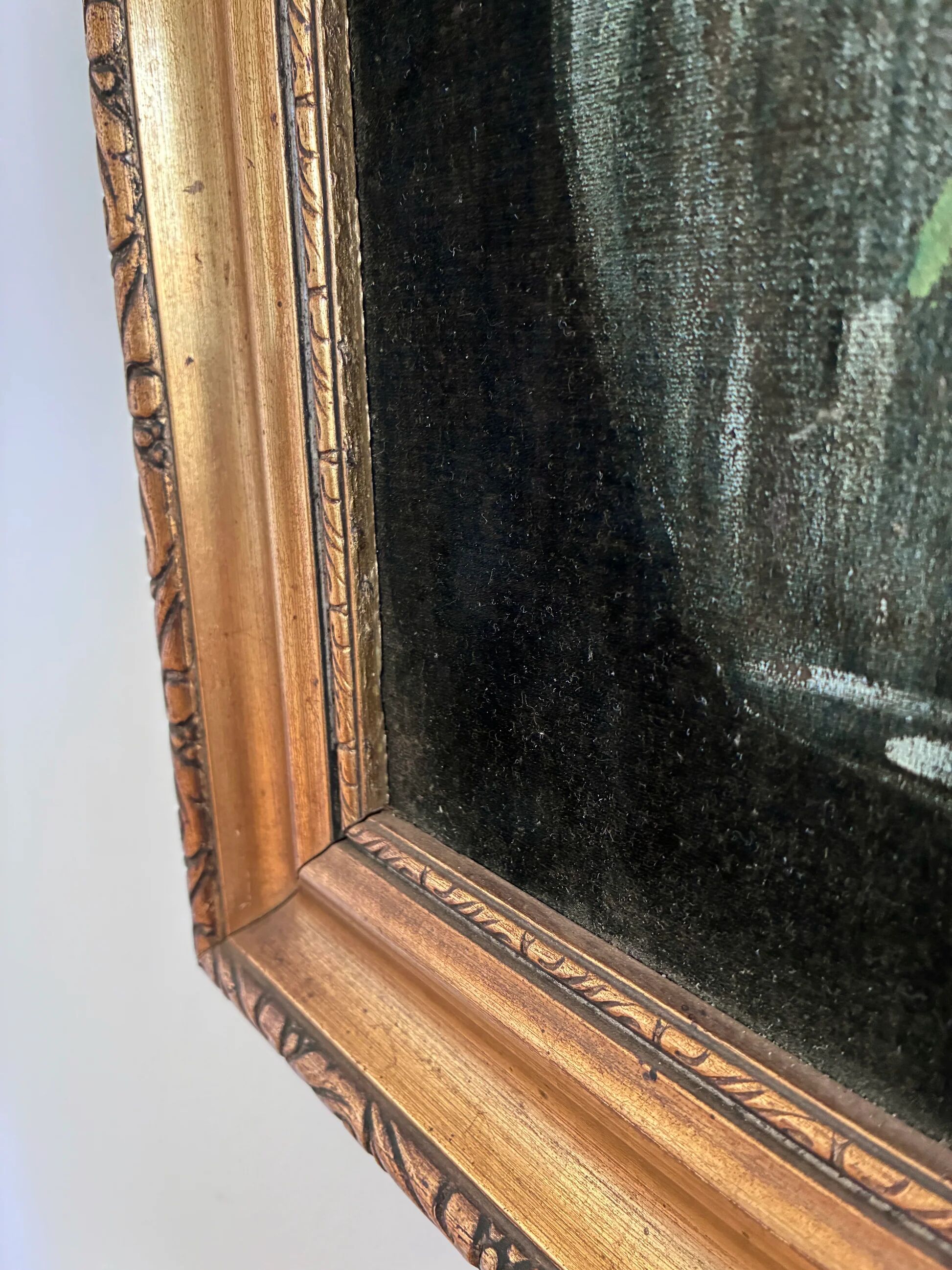 Set vintage original velvet flower oil painting, pair of flower still life art