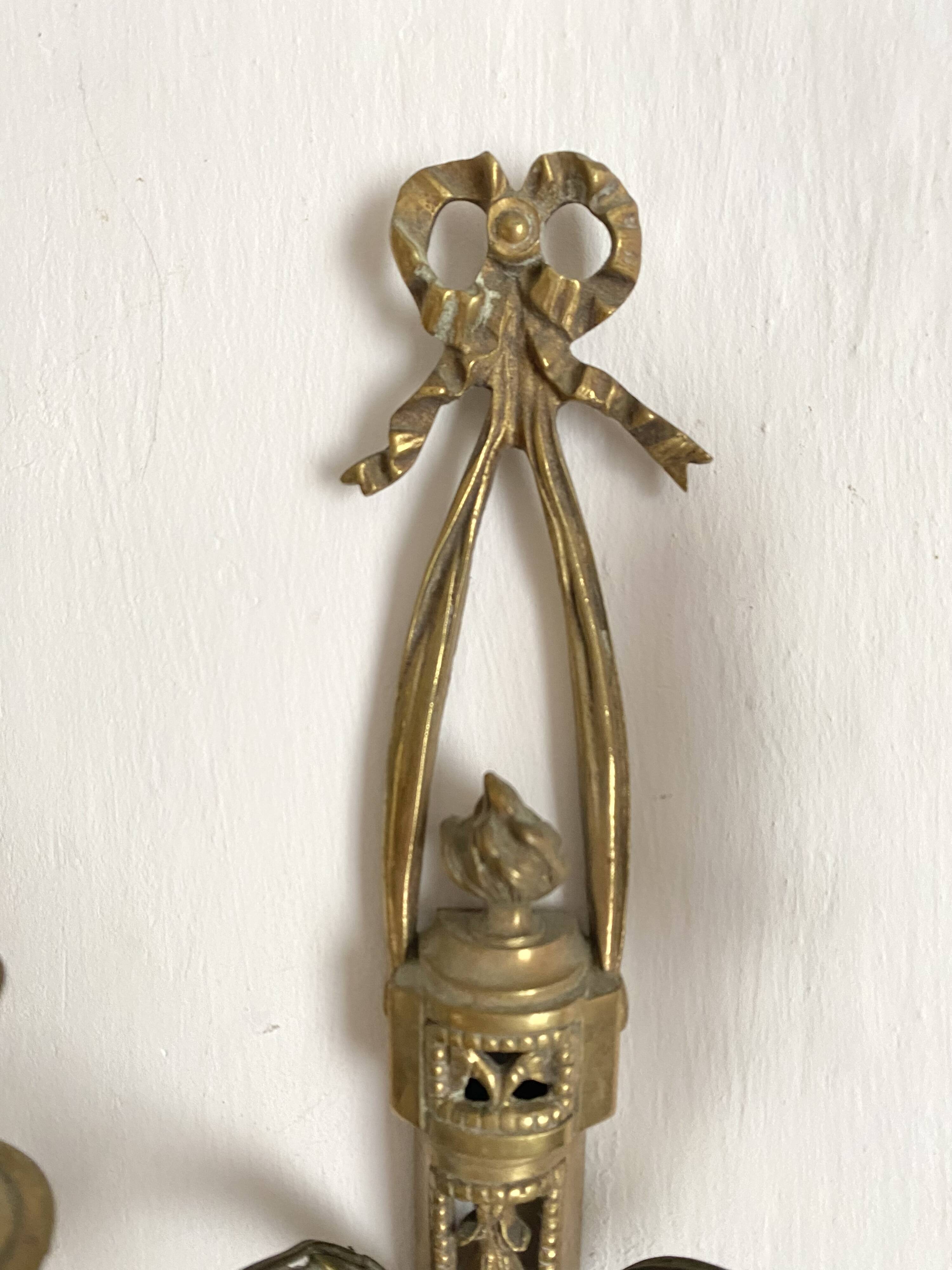 Pair of antique gilt bronze wall lights, Louis XVI style