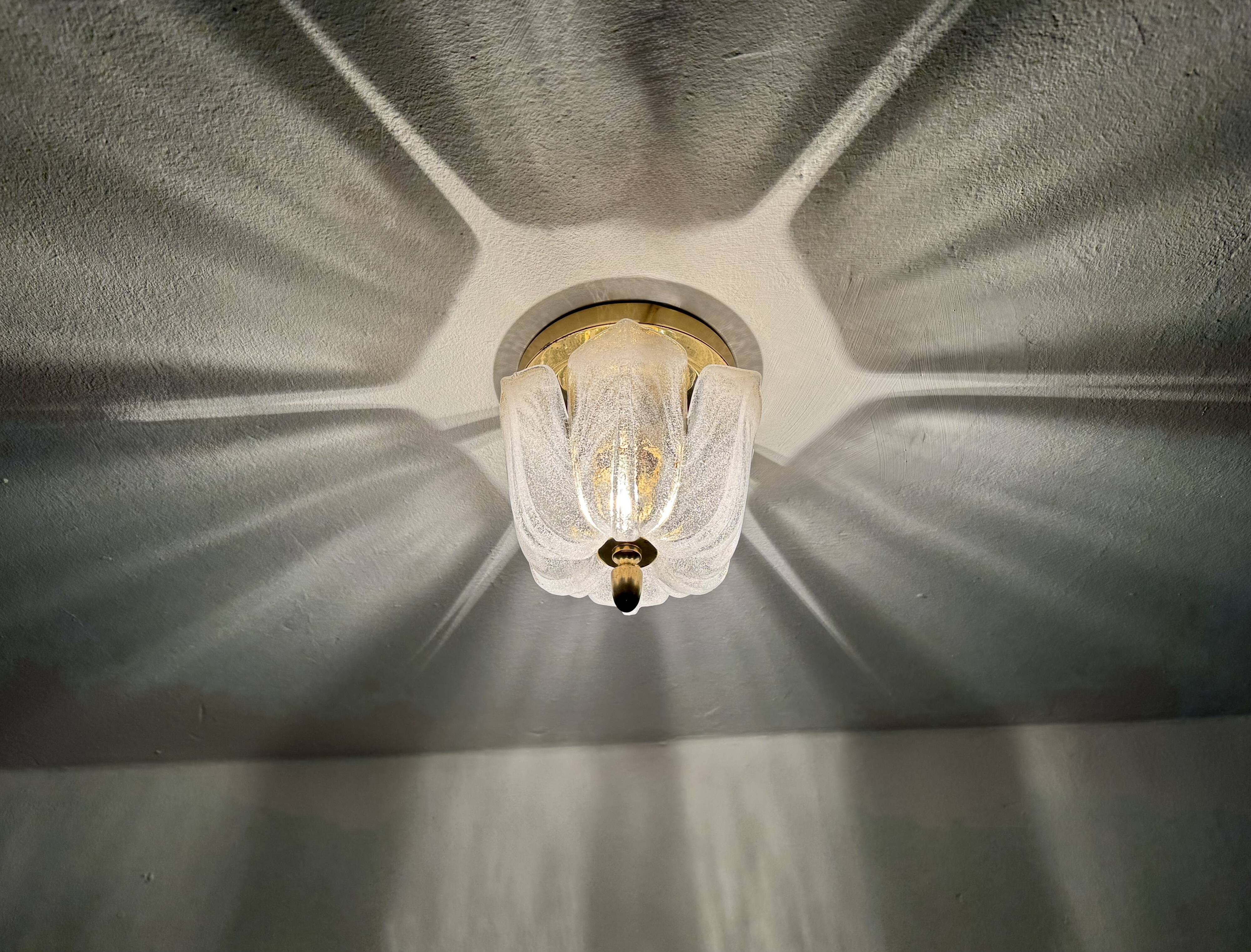 Brass and Glass Flush Light by Glashütte Limburg