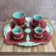 Antique majolica barbotine set – tray and 4 small pots – Art Nouveau