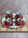 Antique majolica barbotine set – tray and 4 small pots – Art Nouveau