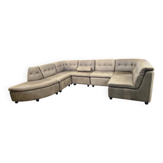 Canapé d'angle modulaire vintage en cuir, 7 pièces