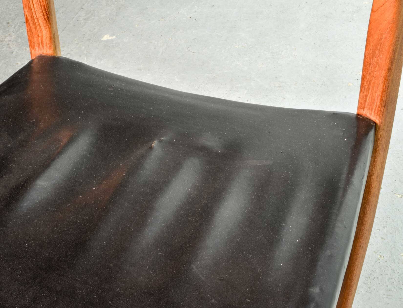 Niels Otto Moller Style Solid Teak Wood Dining Chairs with Leatherette 50s