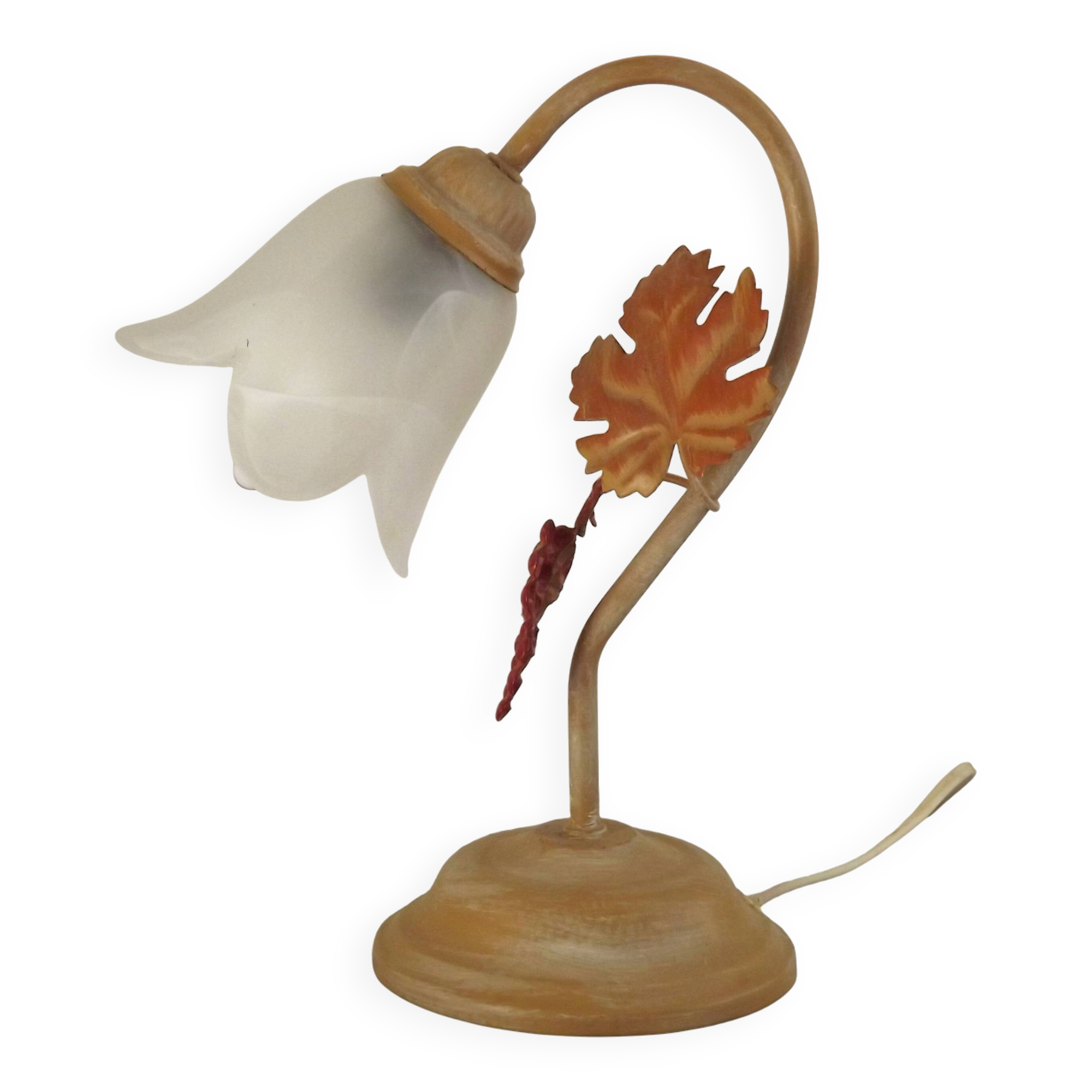 Vintage French Goose Neck Lamp - Grape Detail - Opaque Glass Shade
