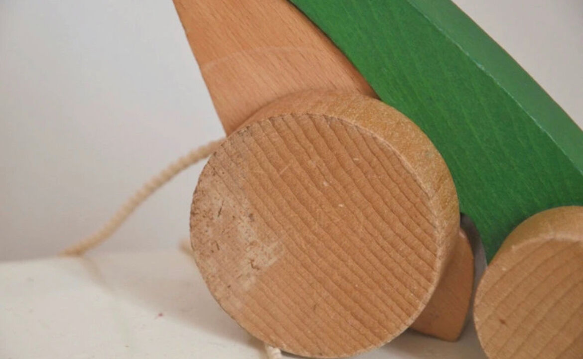 Vintage pulling frog wooden toy