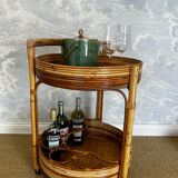 2-tiered round bamboo bar cart in the style of Vivai del Sud, Italy, 1960s